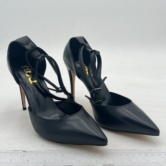 FSJ Women Stylish Pointed Toe D'Orsay Pumps T Strap Stiletto Kitten Mid Heel - Picture 4 of 8